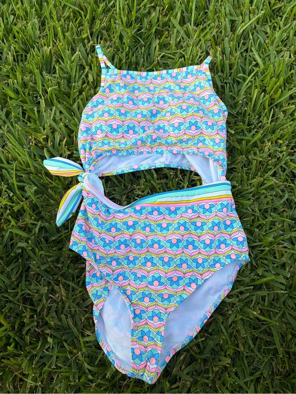 Hobie Girls Cutout One Piece Swimsuit Retro Floral Print Size 16 NWT $46